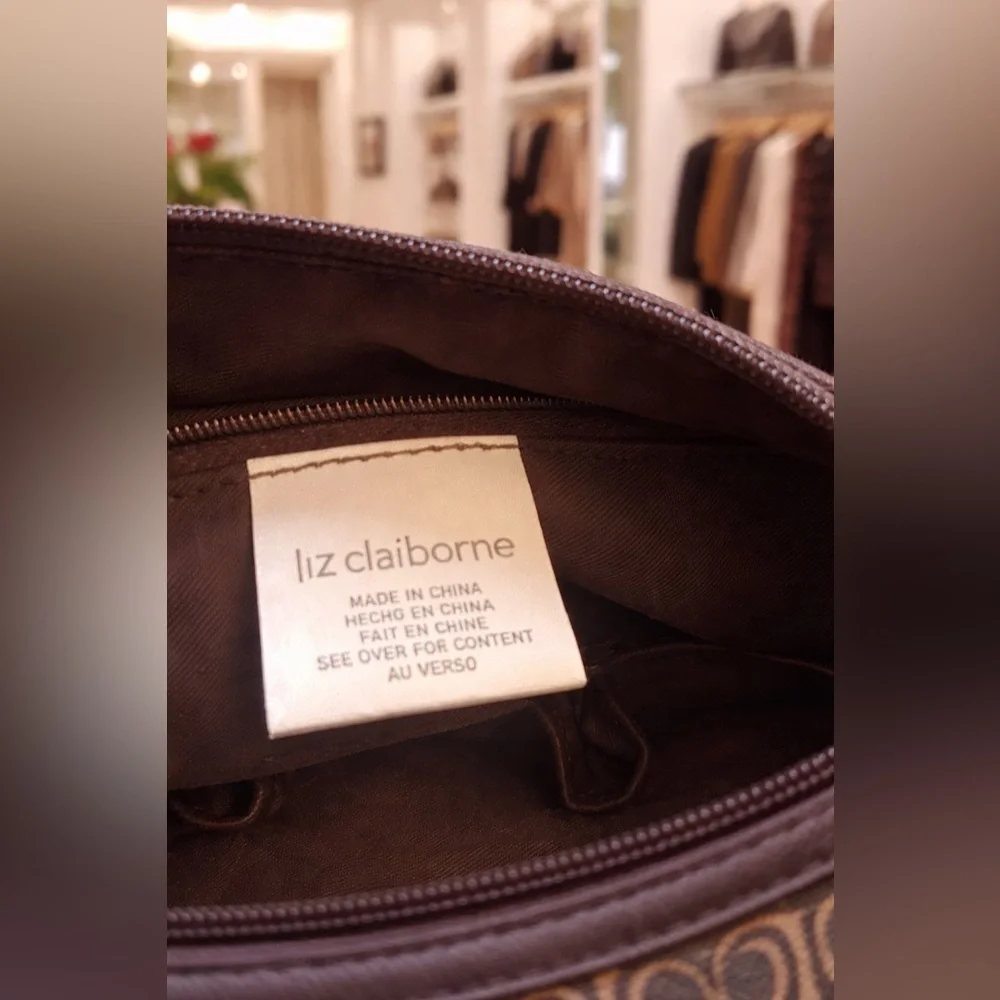 Liz Claiborne Brown Monogram Shoulder Bag Hobo purse-Logo Print